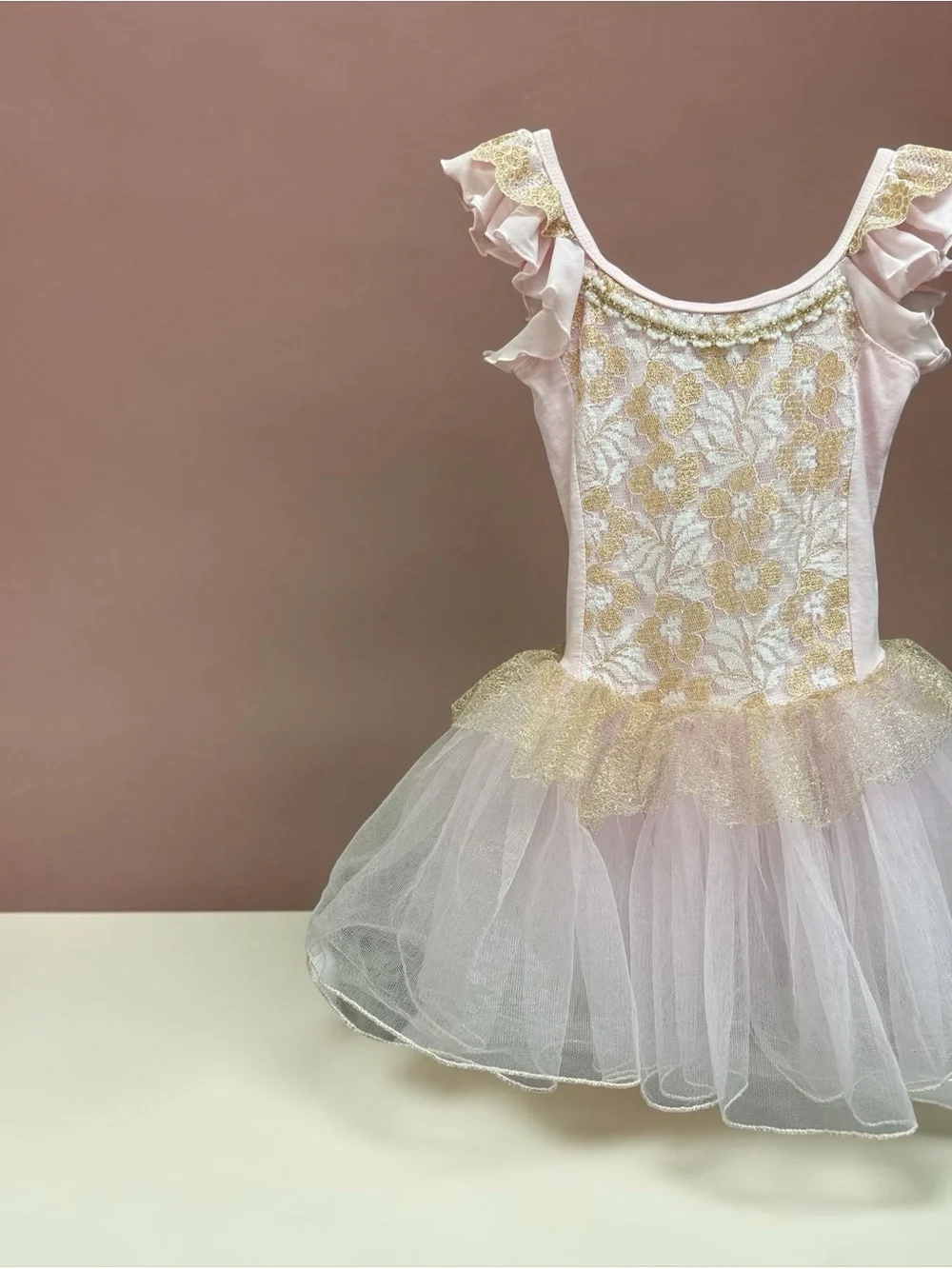 BAOHULU Girls Ballet Tutu Leotard Dress Pink Gold Size M